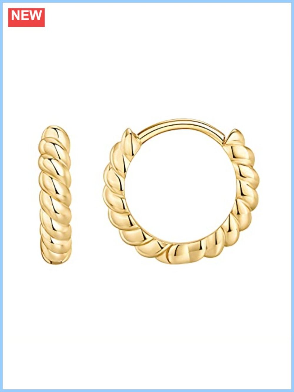 14K Gold Plated Twisted Huggie Hoop Earrings 925 Silver Post
